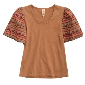 Dolan Embroidered Sleeve Cotton Top Size M Boho Puff Sleeve Casual Blouse